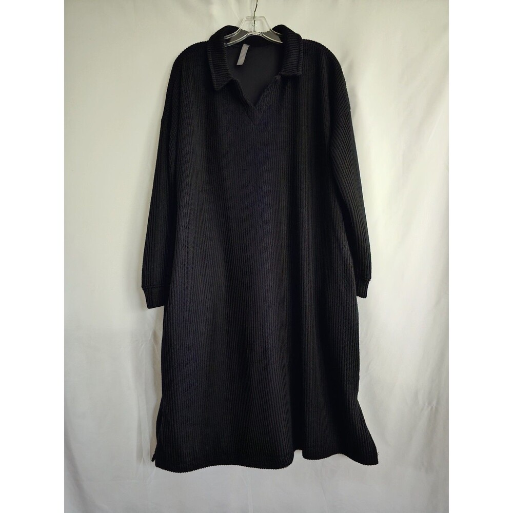 Mondetta Black Ribbed Sweater Dress Long Sleeve Collared Womens Size XXL